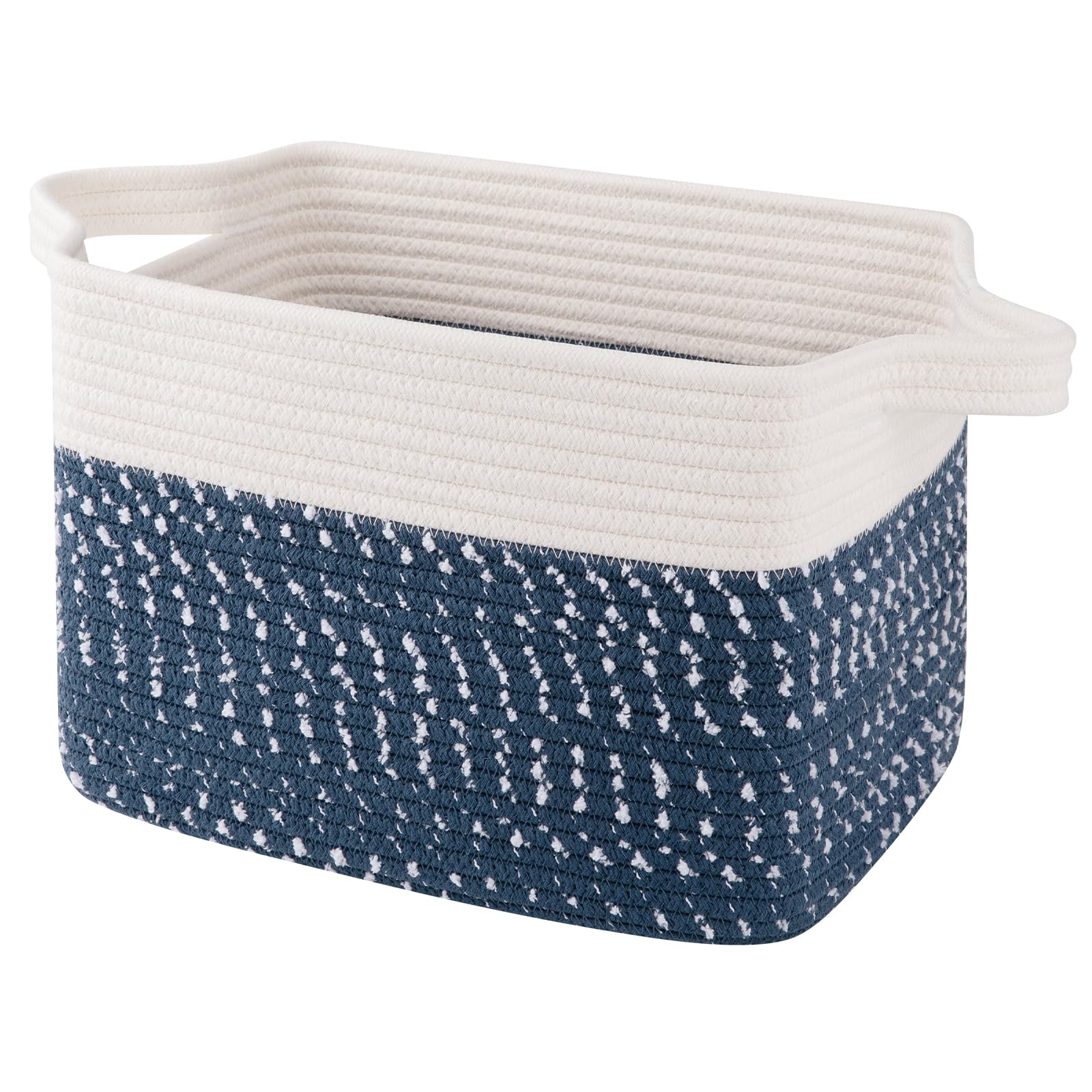 Oiahomy Storage Basket, Storage Baskets For Shelves, Cotton Rope Baskets For Storage, Woven Basket For Toys,Towel Baskets - 13'×9.85'×8.7', White Blue